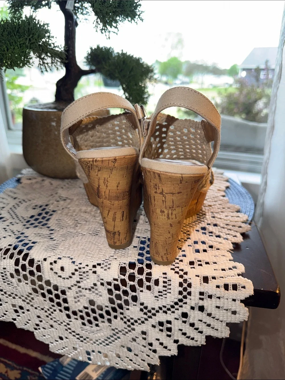 SO Cream Woven Cork Wedge Sandals